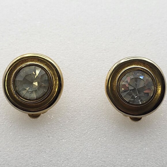 Vintage Cadoro Gold Tone Clip-On Earrings With Clear Rhinestones - Picture 6 of 13
